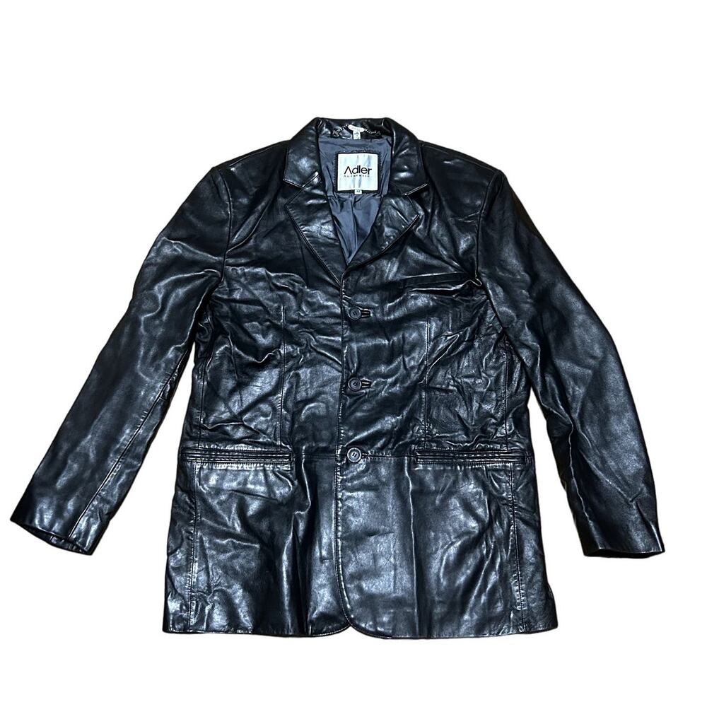 Adler Authentic Leather Mid Length Jacket Size 44 Black Soft Mens Size Large
